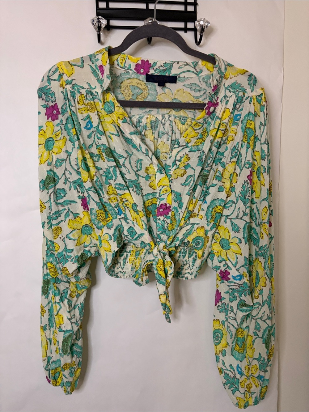 Rachel Zoe Cropped Floral Tie-Front Blouse - Size M